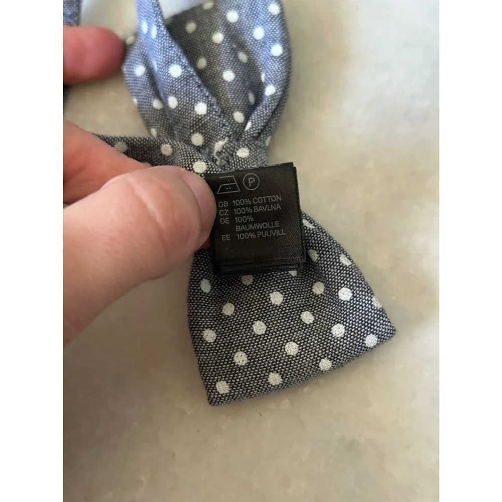 H&M Divided Men's Adjustable Blue Gray Cotton Polka Dot Bow Tie Derby Classic